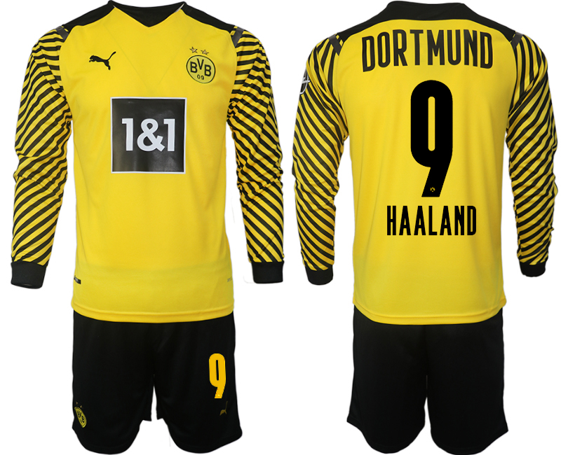 Cheap Men 2021-2022 Club Borussia Dortmund home yellow Long Sleeve 9 Soccer Jersey